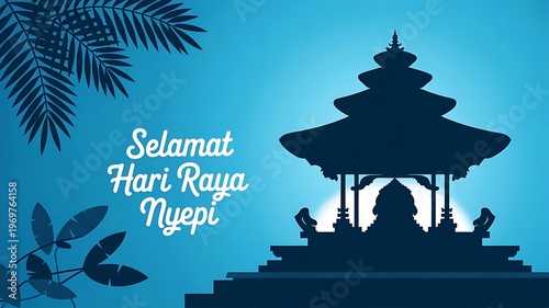 A beautiful blue themed illustration for celebrating the balinese hindu day of silence nyepi