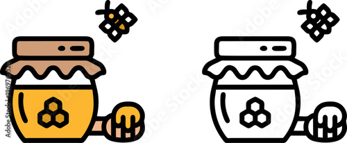 Honey Pot with Lid and Dipper Illustration