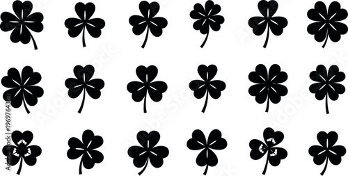 Black four leaf clover silhouettes on white background shamrock black silhouettes