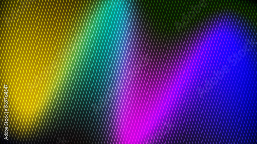 Abstract Retro Synthwave Neon Cyan Purple And Yellow Light Gradient With Diagonal Scanline Texture Background
