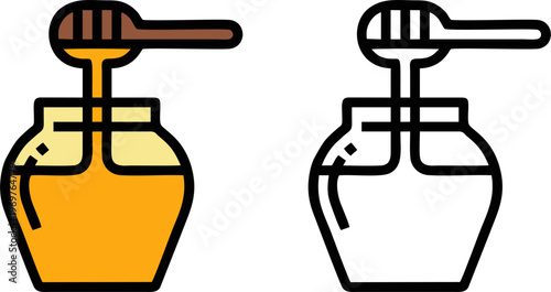Honey Jar with Wooden Dipper Stick Vector