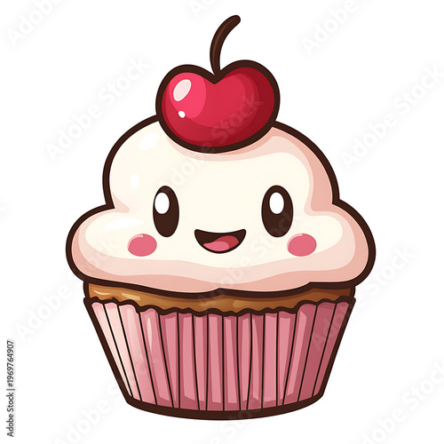 Sweet Kawaii Cupcake Vector Illustration