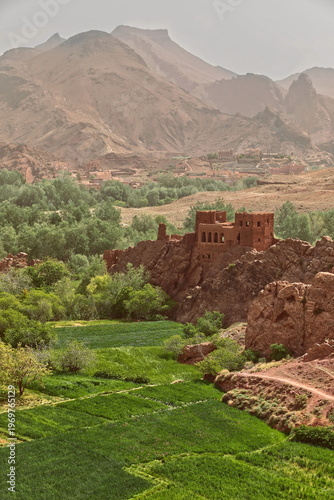 Remains among orchards of Aït Aesh kasbah in Aït Ishaq hamlet, Wadi Dadès gorges, XVII c.building crafted from raw earth. Tinghir province-Morocco-225