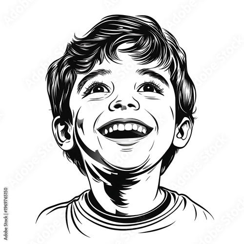Joyful Child Face B&W Vector Artwork