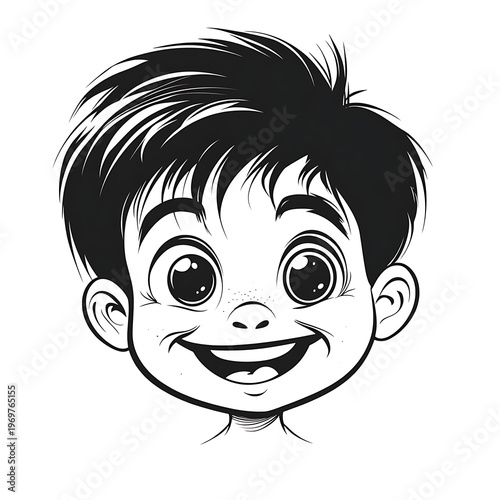 Cheerful young boy in monochrome vector art
