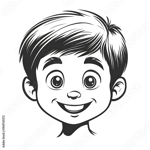 Joyful kid portrait in monochrome vector art
