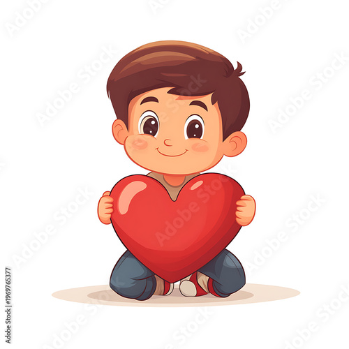 Affectionate child with oversized heart cartoon