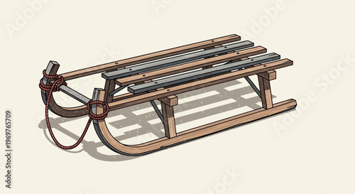 Classic Wooden Sled with Rope for Winter Fun