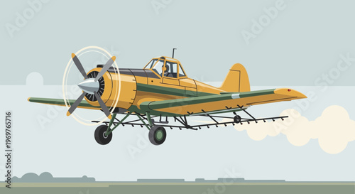 Crop Duster Airplane Spraying Fields