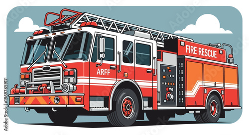 Red Fire Rescue Truck with Ladder and Lights