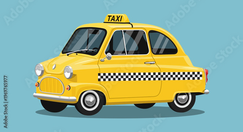Retro Yellow Taxi Car with Checkerboard Pattern