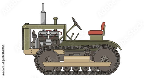 Vintage Crawler Tractor Side View