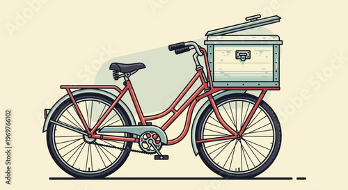Vintage delivery bicycle with wooden cargo box, retro transport concept
