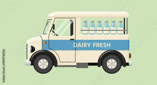Vintage Dairy Fresh Truck Delivering Milk Bottles