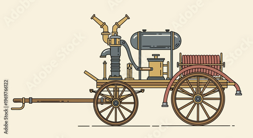 Vintage Fire Engine Cart with Hose Reel and Water Tank