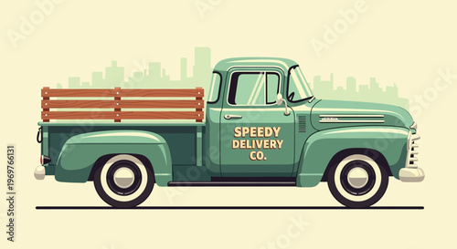 Vintage Green Pickup Truck with Speedy Delivery Co. Logo