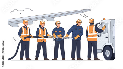 Fueling the Flight: A team of airport personnel meticulously refuels an aircraft, emphasizing precision, cooperation, and the crucial role of ground operations.