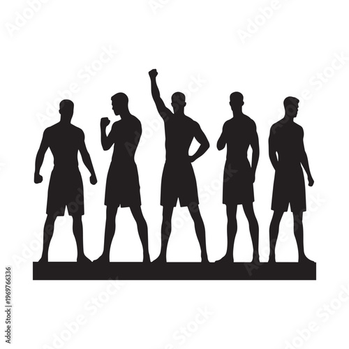 Silhouettes of Professional Boxers and Athletes in Powerful Victory Action Poses.