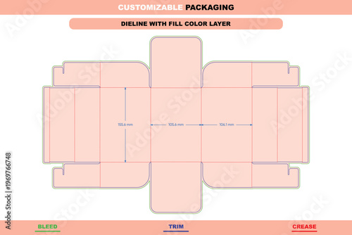 Easy fold flip top box dieline printable packaging template, editable folding box layout design, professional retail box packaging die line, and production-ready solution