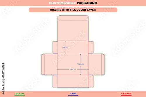 Flip top box dieline template, locking closure custom dimensions printable carton packaging design, and professional editable folding box layout die line for box packaging