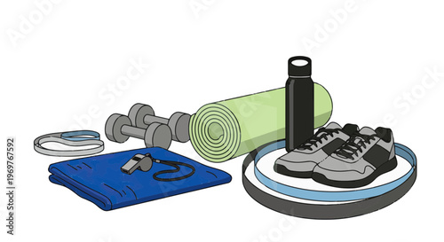 Gym Fitness Equipment Vector Bundle Minimal Flat Style