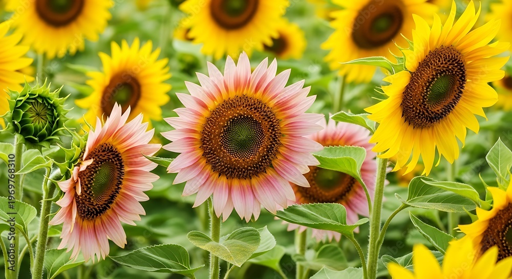 Fototapeta premium Vibrant Sunflower Field in Bright Summer Light.