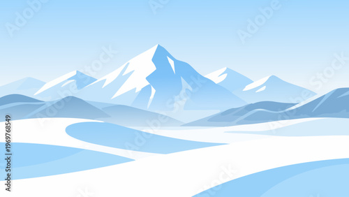Snowy Mountain Landscape Winter Ice Blue Minimal Vector