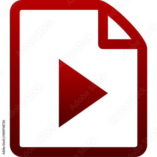 Red play file icon for video stream media watch and movie start