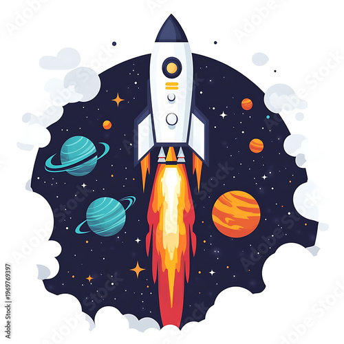 Spacecraft Launch near Planets and Stars