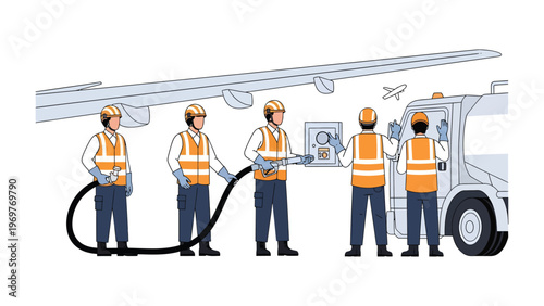 Fueling the Journey: Dedicated professionals orchestrate the essential task of refueling an airplane, ensuring a smooth and efficient flight.