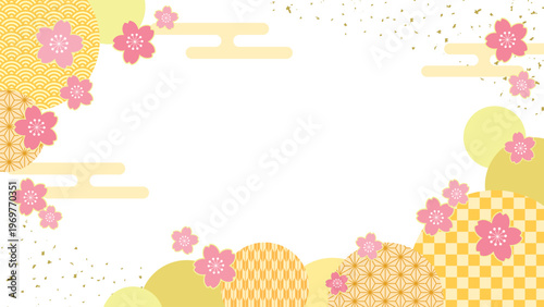 動画・広告デザイン 黄色の明るい和柄背景に桜の花の和風背景