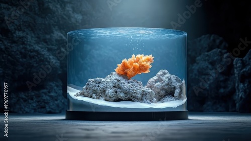A thematic aquarium inspired by a famous underwater scene, with replicas of marine life and settings from a well-known story.