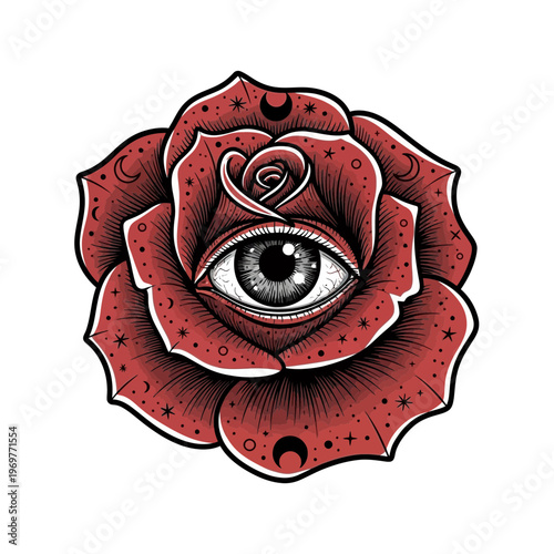 Mystical Rose with All-Seeing Eye Symbol