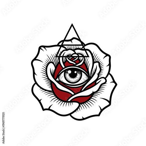 Rose with All-Seeing Eye and Triangle Symbol