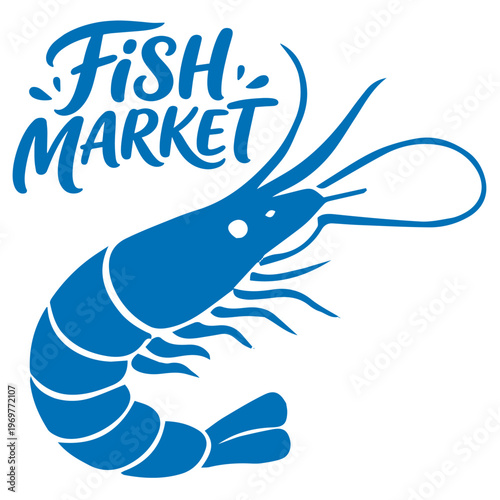 Fish market shrimp seafood marine crustacean ocean food illustration
