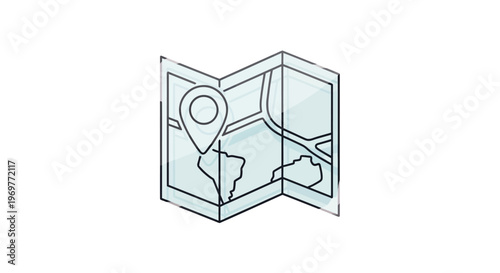 Folded map with location pin, travel destination concept illustration
