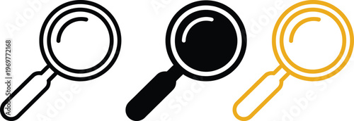 Three magnifying glasses in different colors and styles displayed side by side