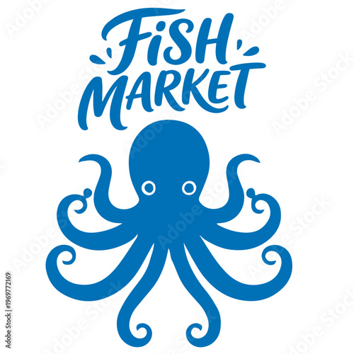 Fish market octopus marine animal seafood underwater illustration
