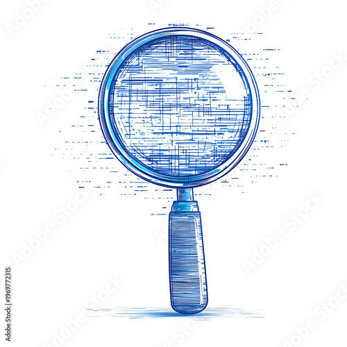 Blue Lines Magnifying Glass Symbol Vector