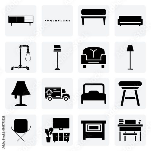 Tableau sur toile Vintage And Retro Home Furnishings From The Mid-Century Era – Beds, Couches, And