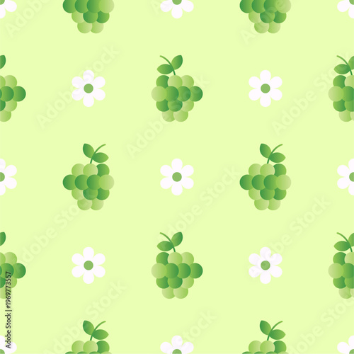 Grape seamless pattern with flower and leaves decoration. Fruit vector illustration. Can be used for wallpaper, paper wrapping, decoration and fashin fabric