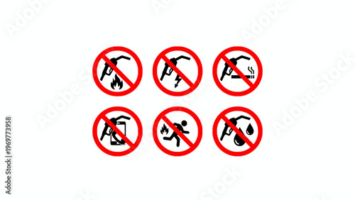 Gas station safety prohibition signs set on white background
