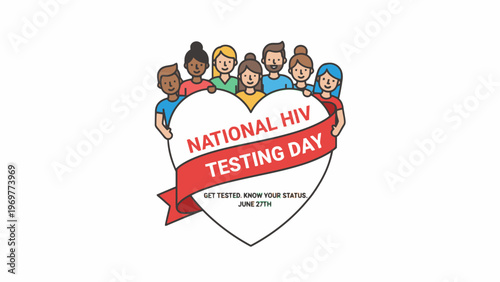 Diverse people holding heart for National HIV Testing Day awareness