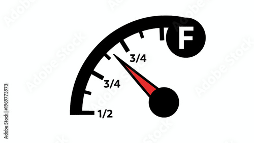 Fuel gauge icon showing three quarters level on white background