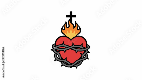 Sacred Heart of Jesus religious icon with crown of thorns and flames