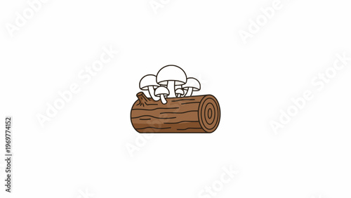 Mushrooms Growing on Wooden Log Vector Illustration