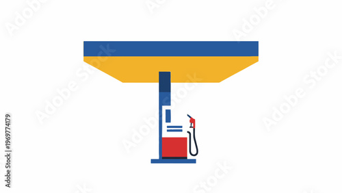 Gas station fuel pump with canopy flat illustration isolated on white