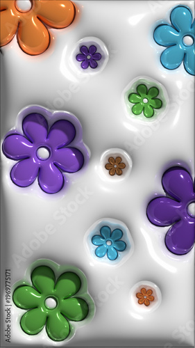 3D Glossy Floral Relief Pattern in Vibrant Colors, jpg