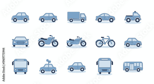 Transportation icons set. Vehicles collection. Flat style.