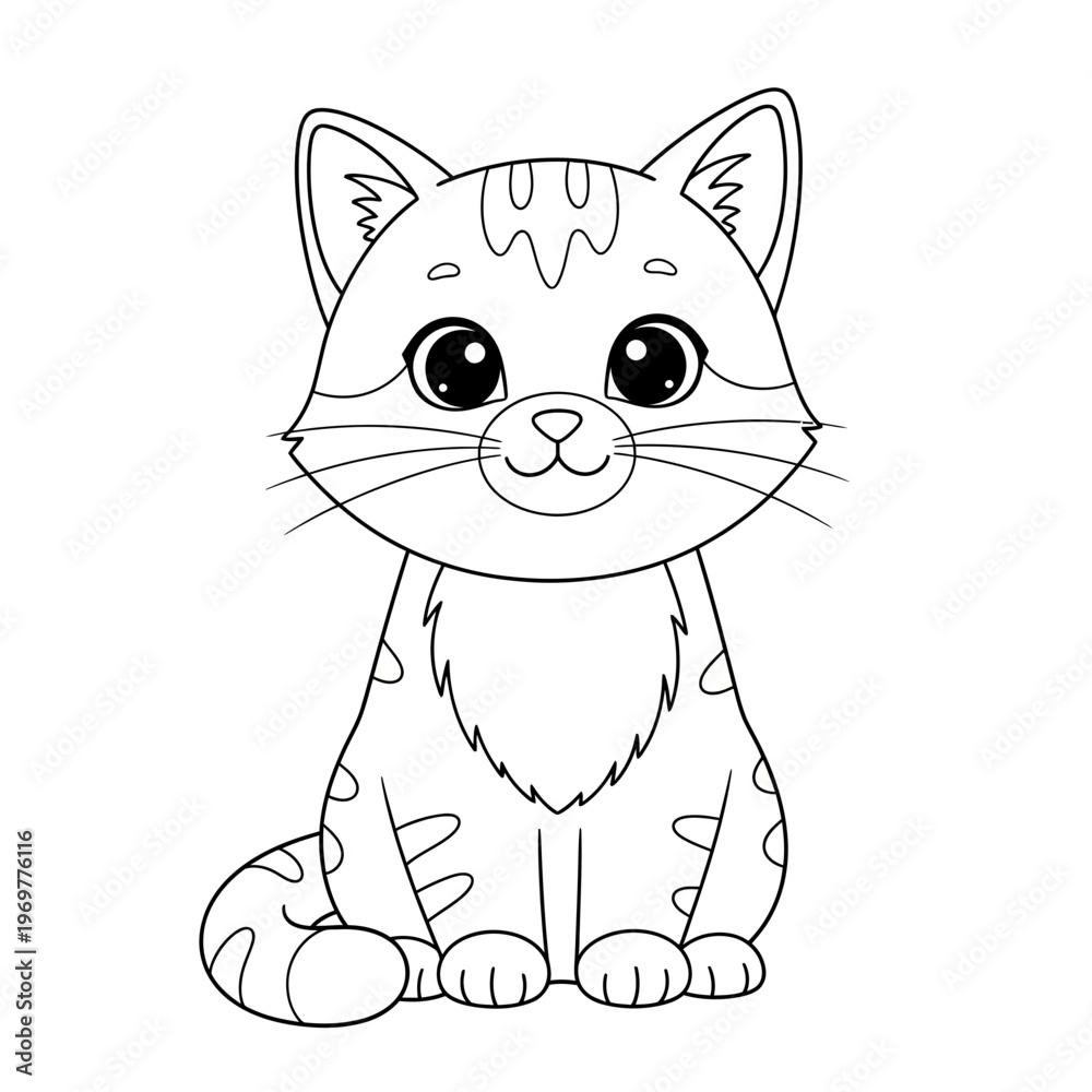 Obraz premium Cute cartoon cat outline, simple line art, coloring page for kids